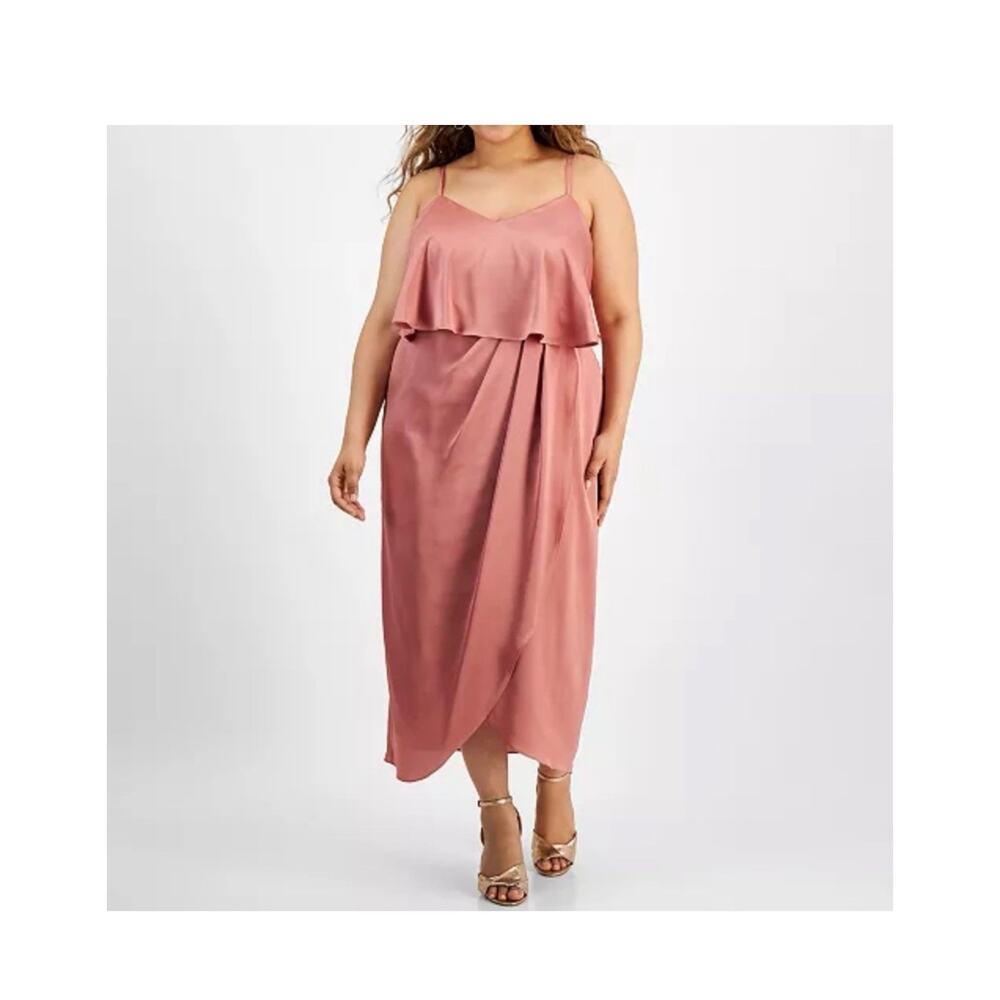 City Studio Nordstrom $95 Plus 20 1X Pink Satin Midi Dress Plus Wedding Guest‎